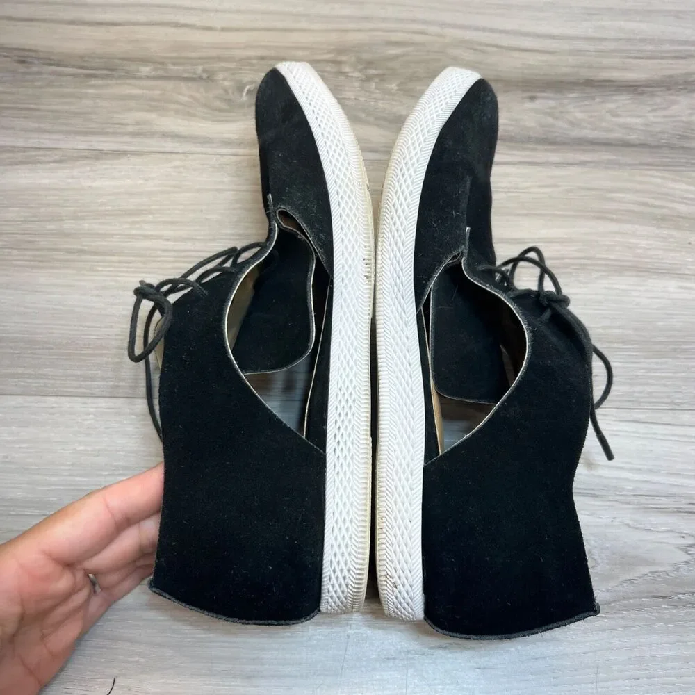 All Black Womens Micro Suede Lace‎ Up Shoes Size 40 US 9 Black Side Cut